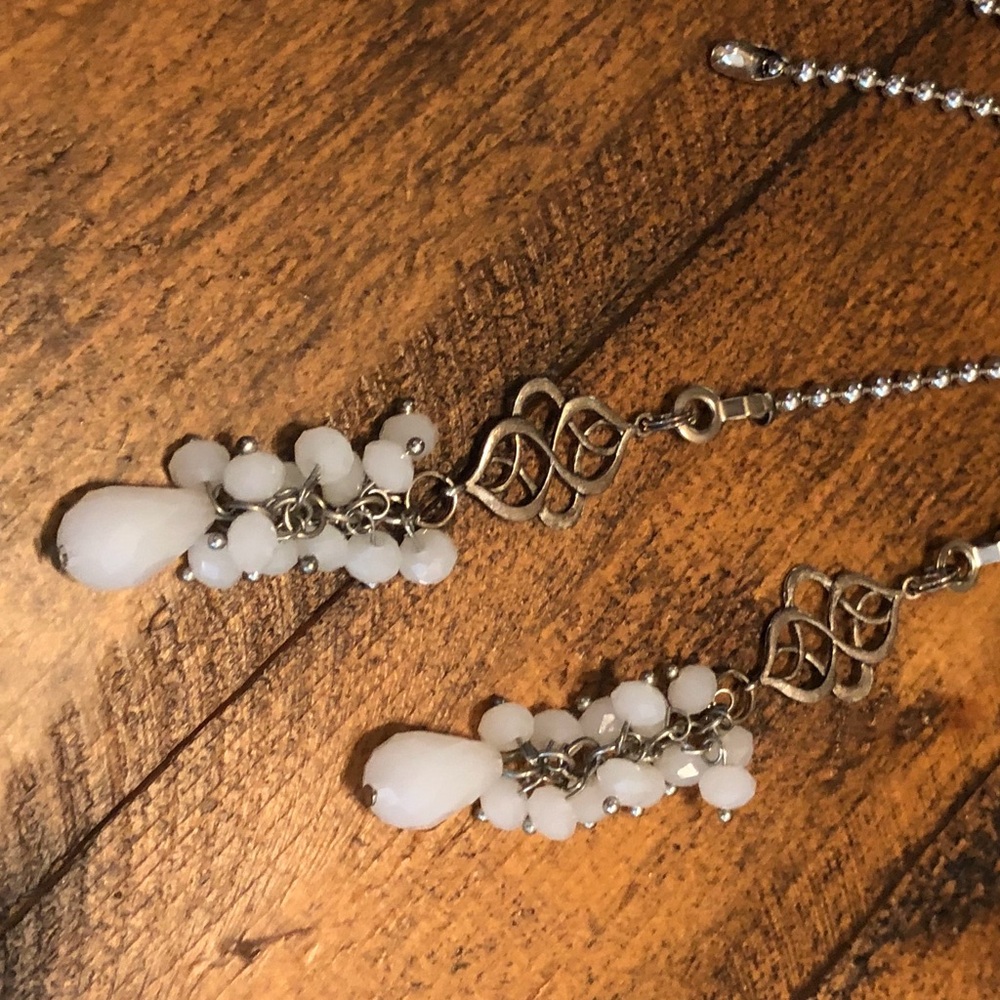 Hand Crafted White Crystal and Silver Dangle Ceiling Fan Pull Chain Set